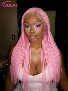 36 inch Pink Side Part Cornrow Braided Wigs Orange Colored Synthetic Full Lace Front Wig Knotless Box Full Hand Tied Braids for Black Women