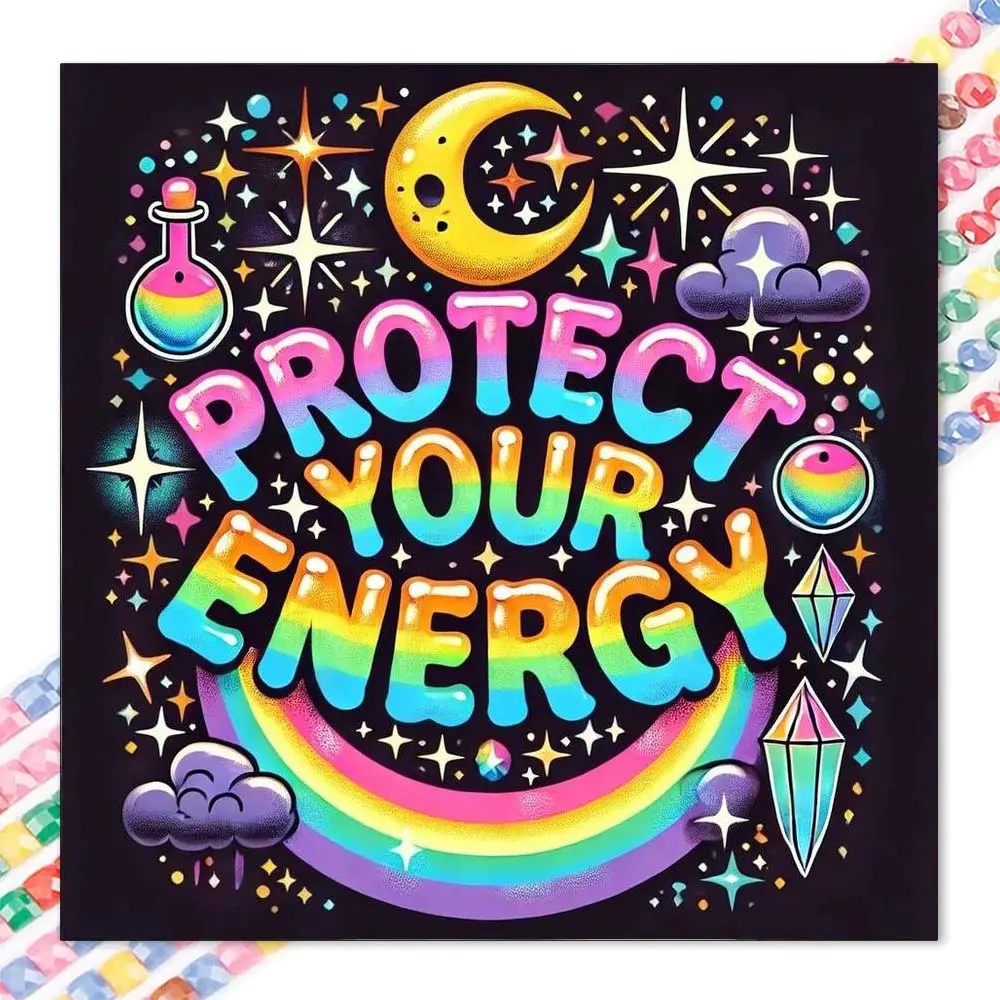 1 set of DIY diamond painting kit, 5D diamond art kit, DIY decoration moon, rainbow, Galaxy, text mosaic, diamond art, DIY art home decoration, suitable for Christmas, Protector