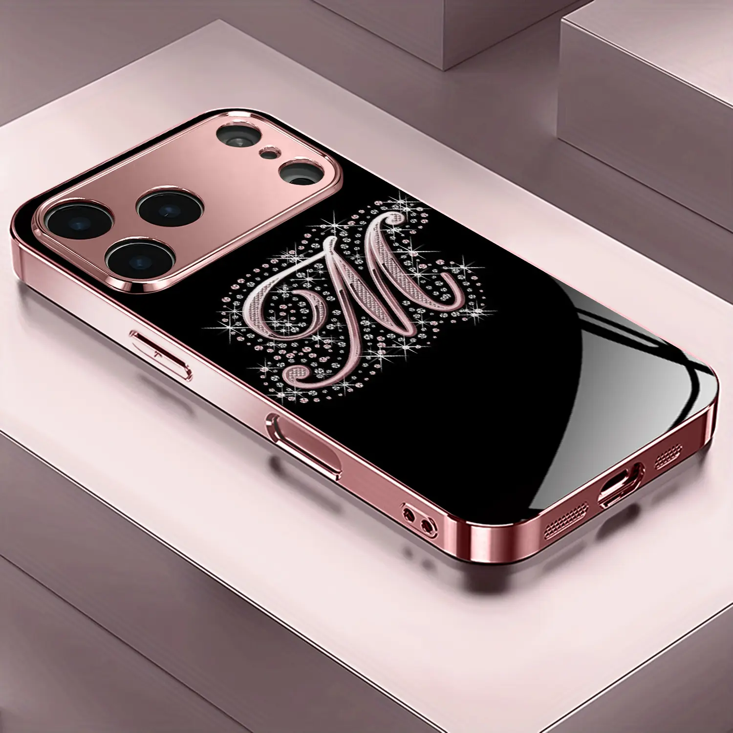 Advanced Letter M Pattern Rose Gold/Plated Pink Phone Case Cover for iPhone  17/16/15/