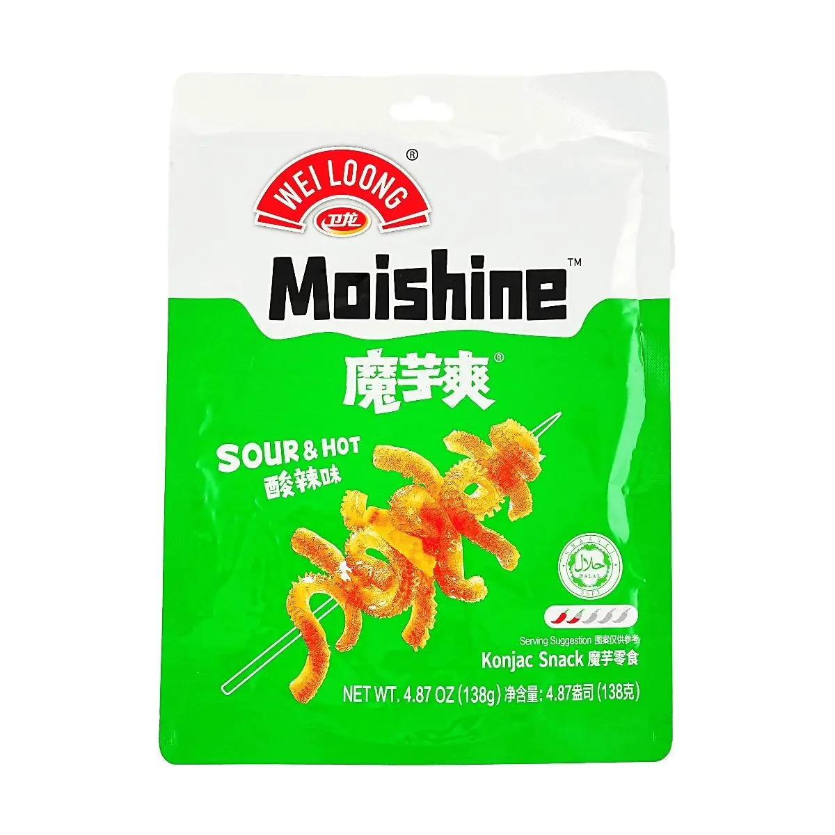 WEILONG Konjac Jelly Spicy & Sour Flavor 138g - Low Calorie, Low Fat, High Fiber Snack