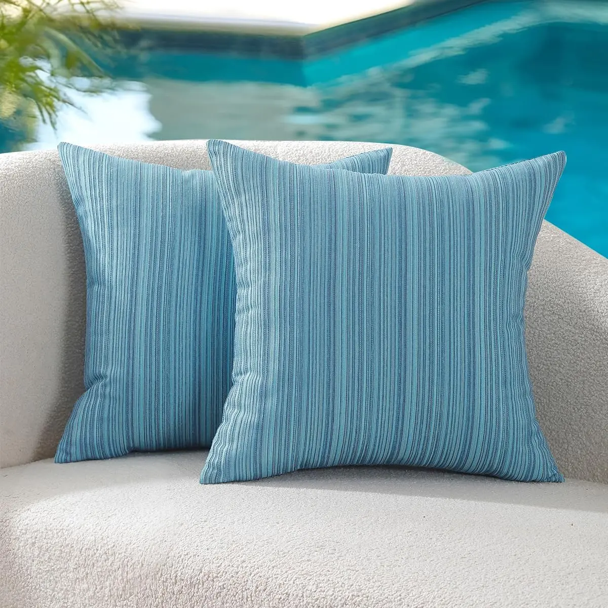 Striped Waterproof Sunbrella Cloth Outdoor Throw Pillow Covers, 16x16 in, Set of 2, Decorative Cushion Cases for Patio Furniture, Garden Bench, Stripes