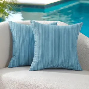 Outdoor Waterproof Throw Pillow Covers 16x16 t of 2 Decorative Outside Patio Furniture Cushion Cas Decor for Garden Bench Porch Couch Tent Chair Sunbrella Stripe Teal