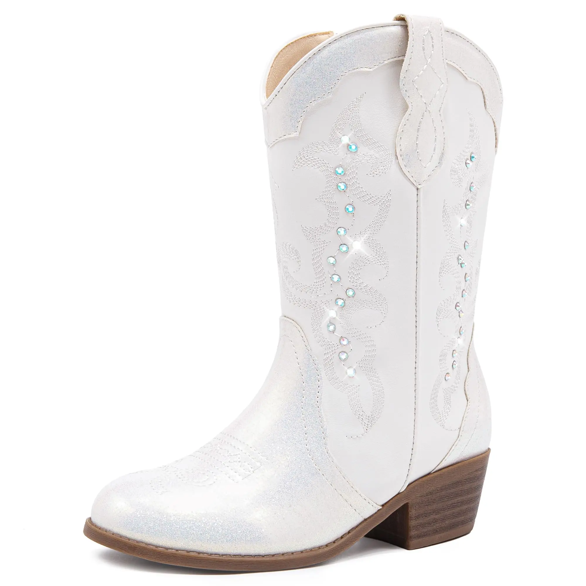 Girls Cowboy Boots Cowgirl Western Boot for Kids Rhinestone Sparkly Toddler Dress Boots Ponited Toe Mid Calf Birthday Party for Little Big Kid