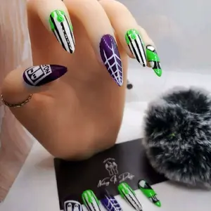 Hand painted custom beetlejuice press on nails