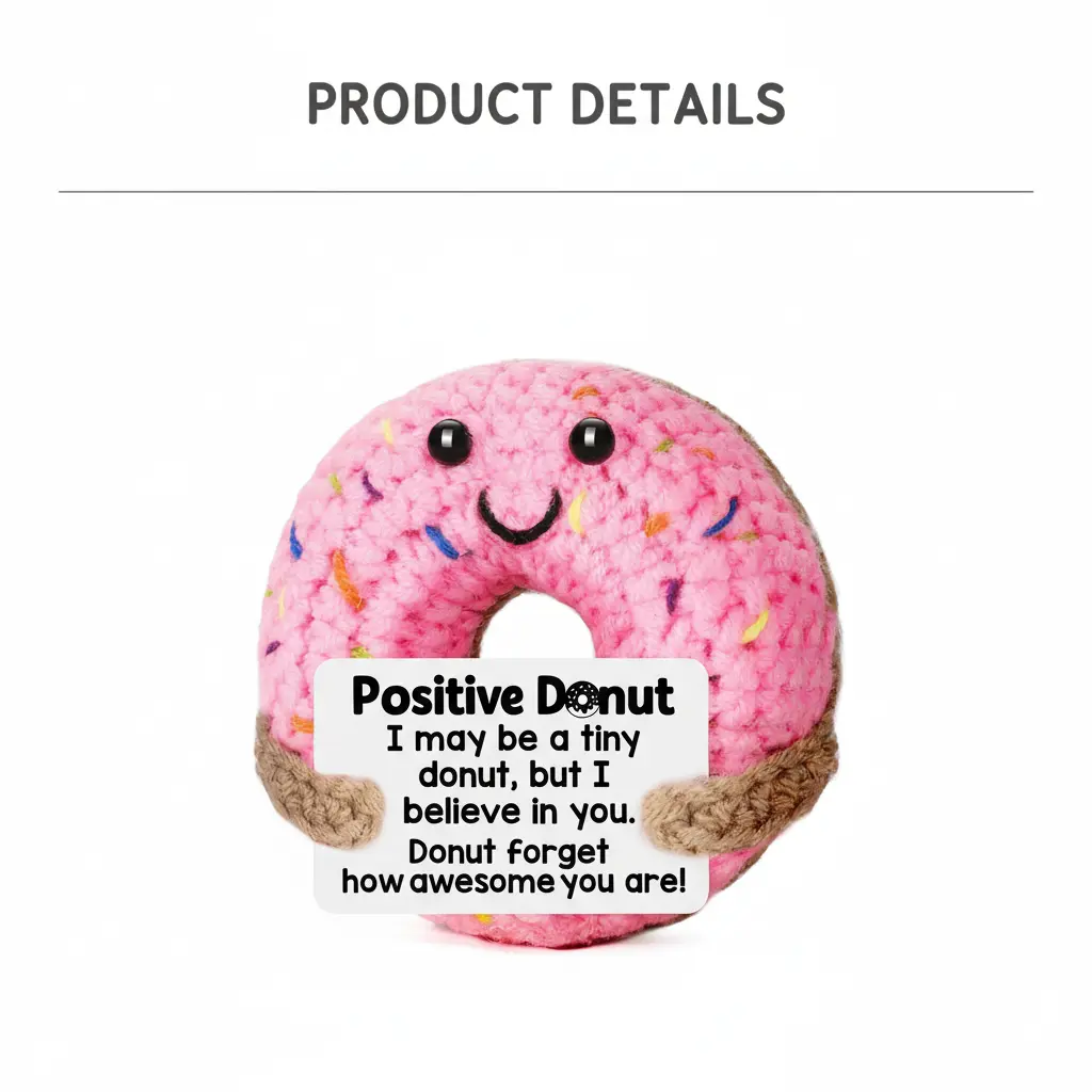 Motivational Crocheted Donut, Handmade Yarn Emotional Support Desk Decor, Positive Cheer Up Gift for Teens & Students, Positive Message, One Size, Donut Shape