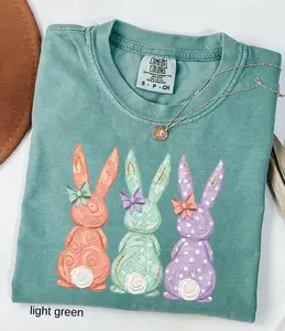 Comfort Colors Retro Easter Bunny Shirt: Coquette Bow Spring Womens Easter Shirt, Happy Pastel Easter Mama Shirt