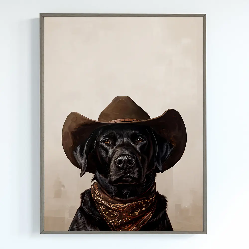 Cowboy Golden Retriever Unframed Canvas Poster, Western Dog Wall Art, Farmhouse Pet Decor, Funny Rustic Animal Print for Living Room Bedroom
