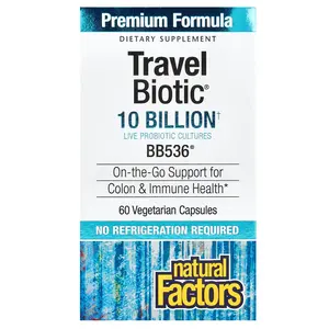 Natural Factors Travel Biotic, BB536, 10 Billion CFU, 60 Vegetarian Capsules