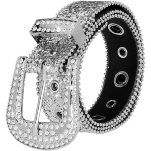 Women Men Rhinestone Belt Western Cowgirl Cowboy Bling Studded Leather Belt for Jeans Pants (suit for  27-39")