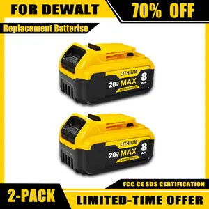 For Dewalt 20V Max Battery 8.0Ah Lithium-ion Replacement for DCB208 DCB200 DCB206 DCB205 DCB204 Cordless Power Tools Heavy Duty 2/1Pack High Capacity Lithium Ion Battery Pack