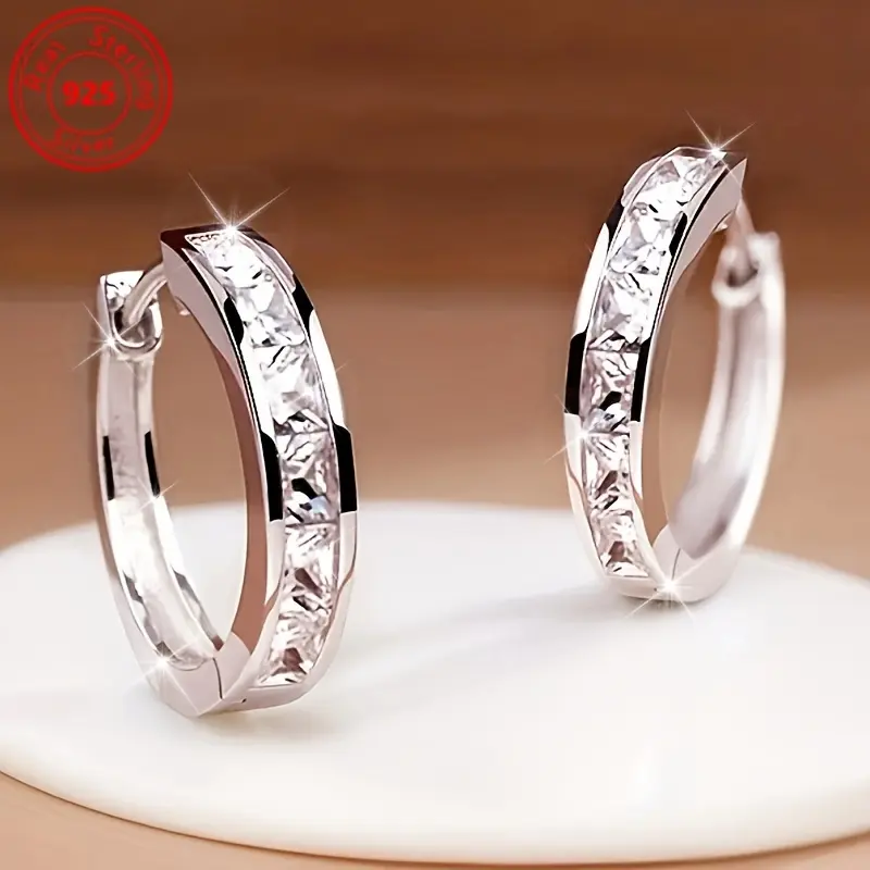 Women's 925 Sterling Silver High Carbon Diamond Ear Bone Ring Earrings - Fashionable, Simple, Hypoallergenic, Lightweight, Versatile for Daily Wear & Gifting