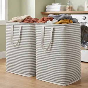 Laundry Basket 2 Pack 80L Collapsible Clothes Hamper Waterproof Freestanding Laundry Organizer with Handles Grey