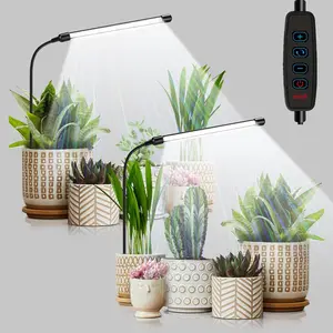 Grow Light for Indoor Plants Growing, 6000K Full Spectrum Gooseneck Plant Lamp for Seedings Succulents Small Plants, Auto On/Off Timing & 5 Dimming, 2Head/1Head