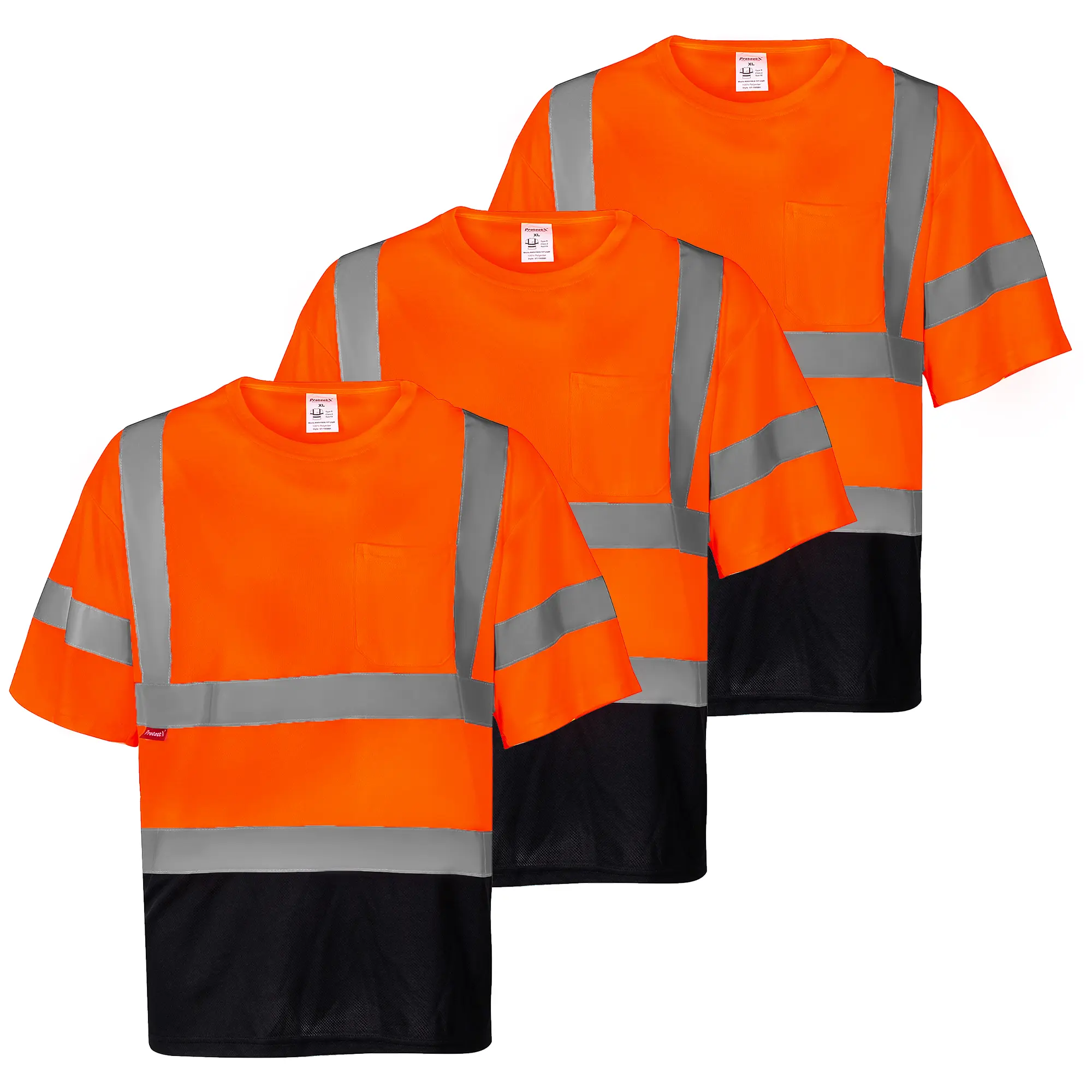 ProtectX Men's Short Sleeve Orange Hi-Vis Shirt - Heavy-Duty Breathable Multi-Pocket Construction Workwear for Home Improvement & Work Safety 3 Pack sohochic sohochic