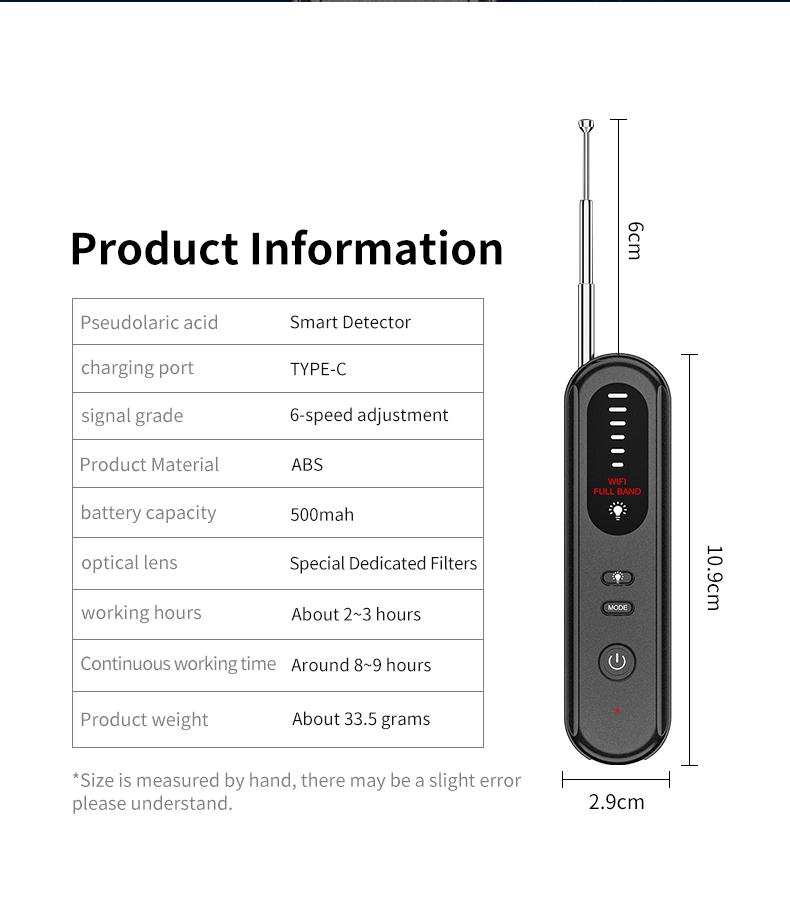 T01 Hidden Camera Detector 2026 Hidden Bug and Device GPS Detector for Travel Hotels Home Office 6 Levels Sensitivity Rechargeable Safety Portable Mini WiFi with Infrared Night Vision
