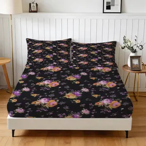Rose Flower Pattern Fitted Sheet, Includes 1 Piece Flat Sheet And 2 Pieces Pillowcases, Non-Slip Dust Cover For Teen Adult Bedrooms And Guest Rooms, Ideal Bedding Set Gift For Self Use Or Giving As a Gift