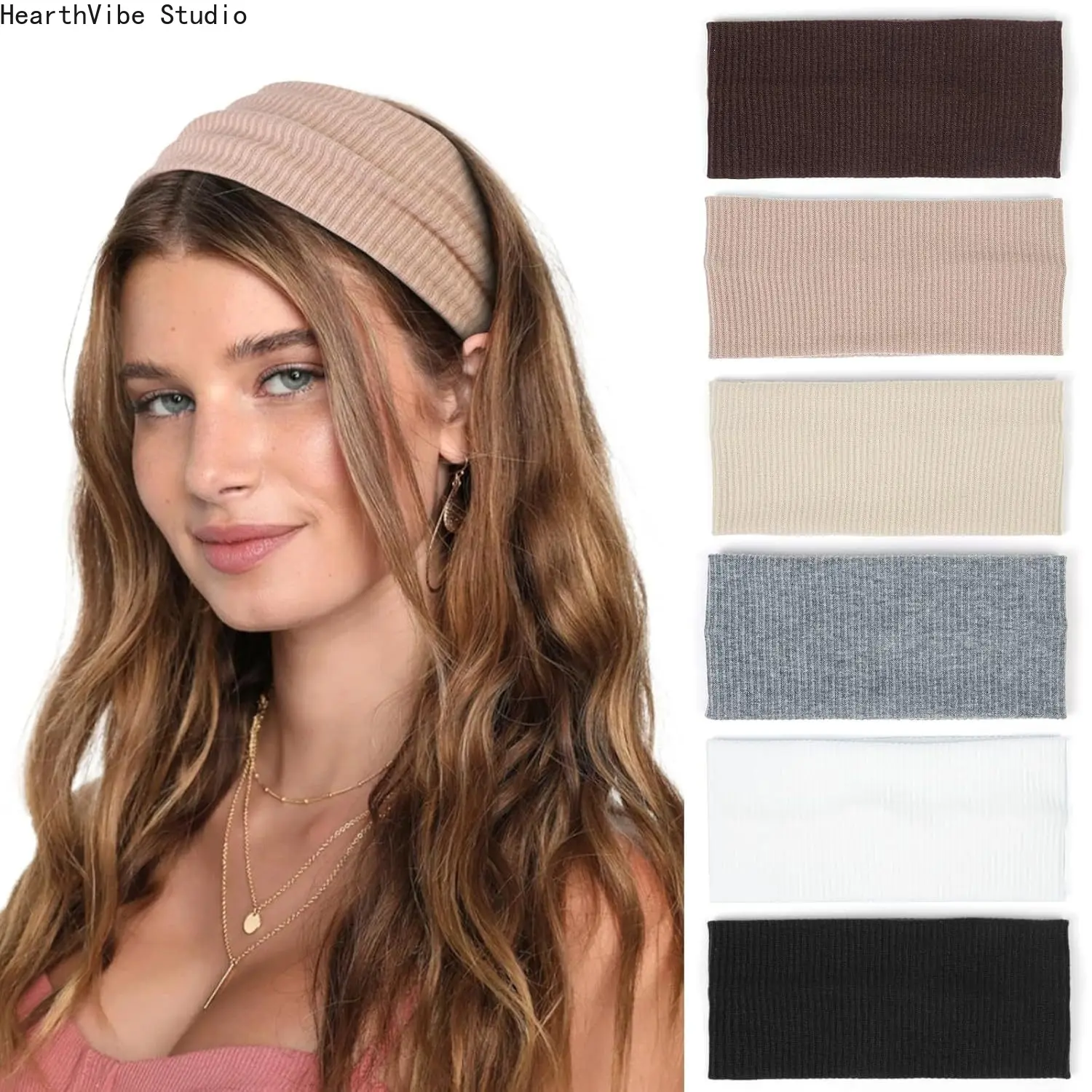 Women's 6PC Universal Anti-Slip Bohemian Headbands - Elastic, Thick, Soft, Fashionable Adult Sports Headbands for Workouts, Yoga, Headband
