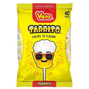 Vero Tarrito Paletas - Acidulated and effervescent fruit flavored candy lollipop, bag with 40 pieces