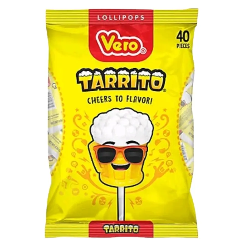 Vero Tarrito Paletas - Acidulated and effervescent fruit flavored candy lollipop, bag with 40 pieces