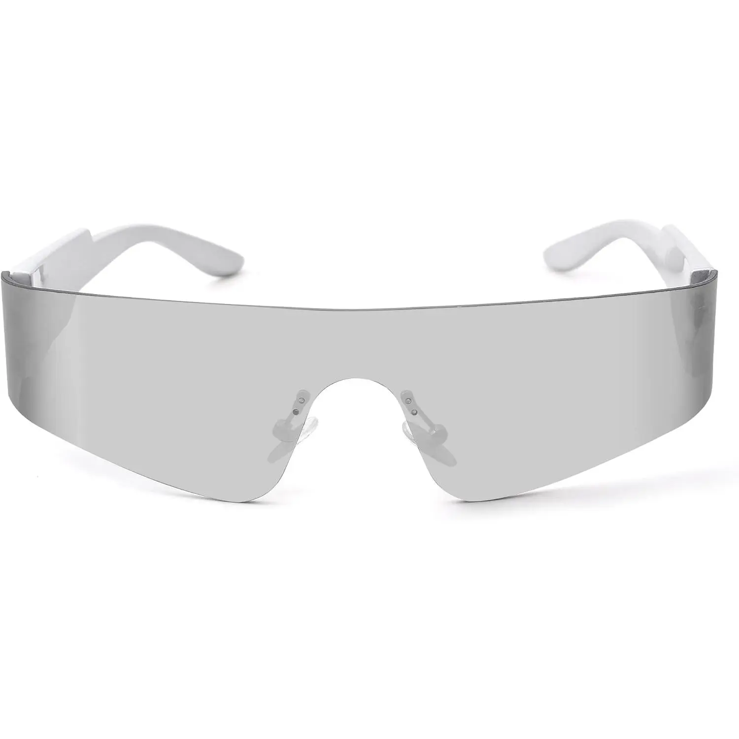 Rimless Shield Sunglasses for Women, Futuristic Wrap-Around Style with Silver Mirrored Lenses and UV400 Protection for Concerts, Concert, A1 Silver/Silver Mirrored