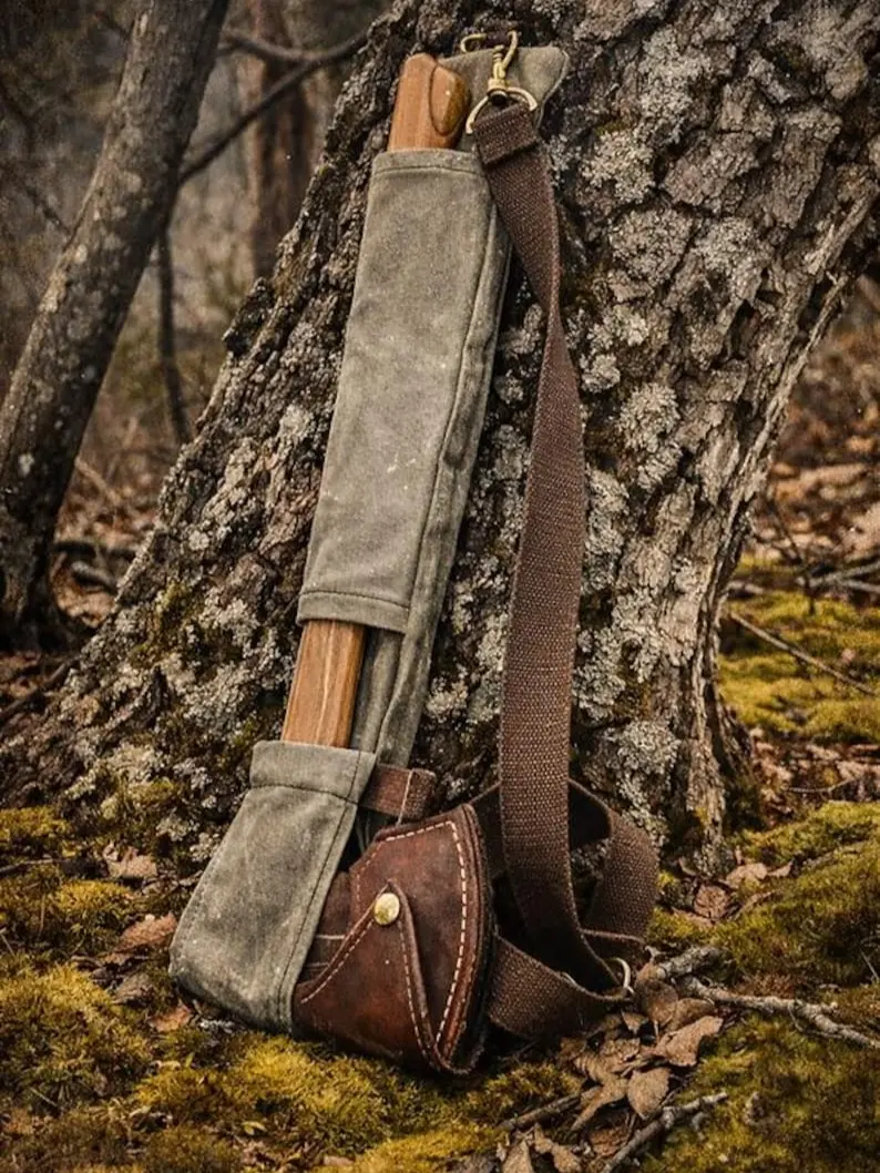 Campcraft Outdoors Axe and Saw Sling: Waxed Canvas Bushcraft Tool Carrier