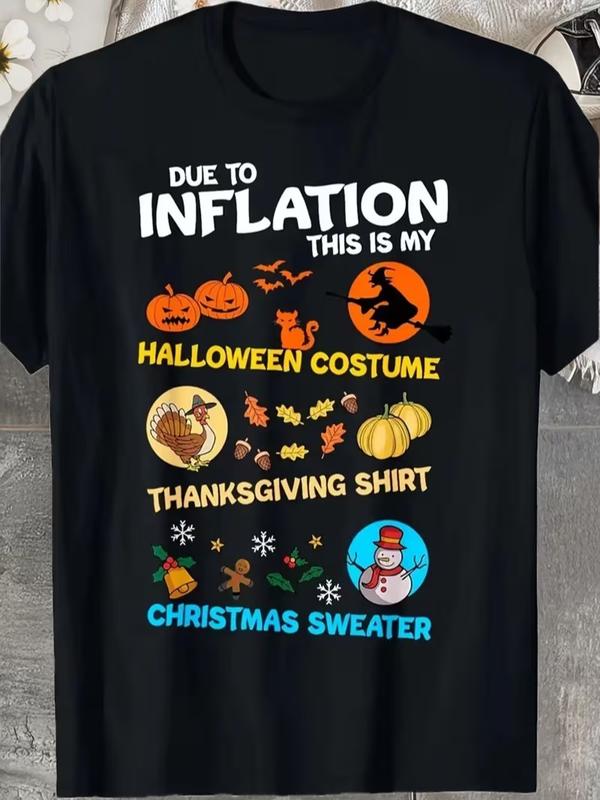 Men's Spooky Festive Halloween Graphic Print T-Shirt - Menswear, Casual Relaxed Shortsleeve Round Neck Multi-Size Creative Top for Outfits