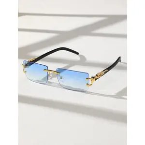 1 Pc Fashionable Trendy Frameless Rectangular Personalized Sunglasses For Daily Life