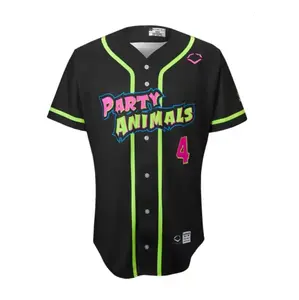 Party Animals Tanner Thomas #4 EvoShield Jersey - Black Loose Fit Breathable Polyester Baseball Jersey with Moisture-Wicking and Button Down Closures
