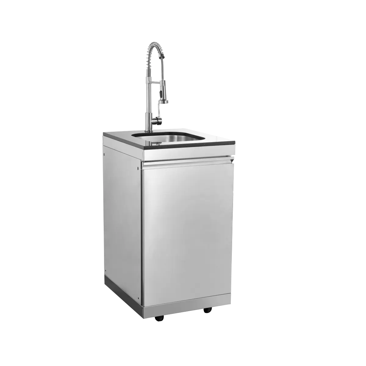 Modern 304 Stainless Steel Rectangular Portable Workstation Sink Combo - Outdoor Freestanding Kitchen Island Cart with Granite Countertop, Tap, Lockable Caster Wheels, Reversible Doors, Silver, 19.3x22.67x35.43in (Sink Unit Station for Outdoor Cooking), P