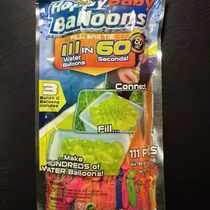 Happy Baby Balloons - Fill and Tie 111 Water Balloons, 60 Seconds, 3 Bunches Included, Self Sealing Packaging