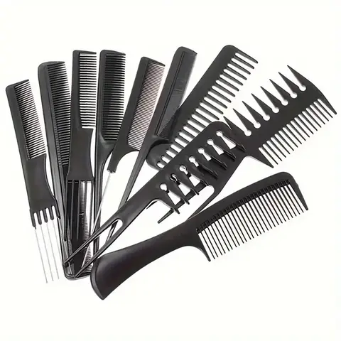 Hair Styling Comb Set, 10pcs/set Heatless Professional Specific Styling Comb, Hairdressing Comb, Hair Cutting Comb For Salon Barber Shop