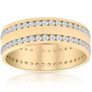 1 1/2ct Diamond Double Row Eternity Ring 14k Yellow Gold 7.5mm Wide Flat Band