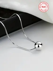 S925 Sterling Silver Simple Ball Decor Minimalist Round Pendant Necklace for Women & Girls, Trendy Charm Necklaces, Fashion Jewelry for Party, Daily Clothing Decor, Trendy All-match Jewelry for Anniversary Gift, Daily Wear Necklace