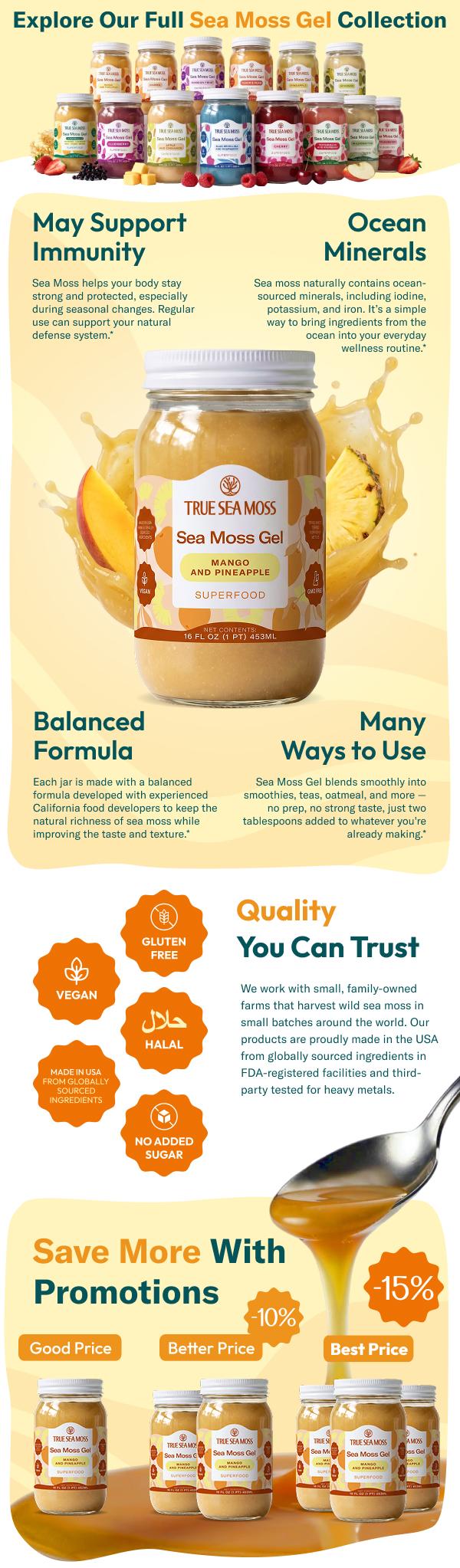 True Sea Moss Gel 2-Jar Bundle: Mango Pineapple & Cherry – Rich in Minerals & Vitamins