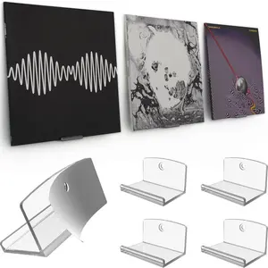 Adhesive Vinyl Wall Mount (4-Pack) – Strong Hold Record Holder, Record-Safe Easy Installation, Album Wall Mount for 1LP and 2LP – Clear