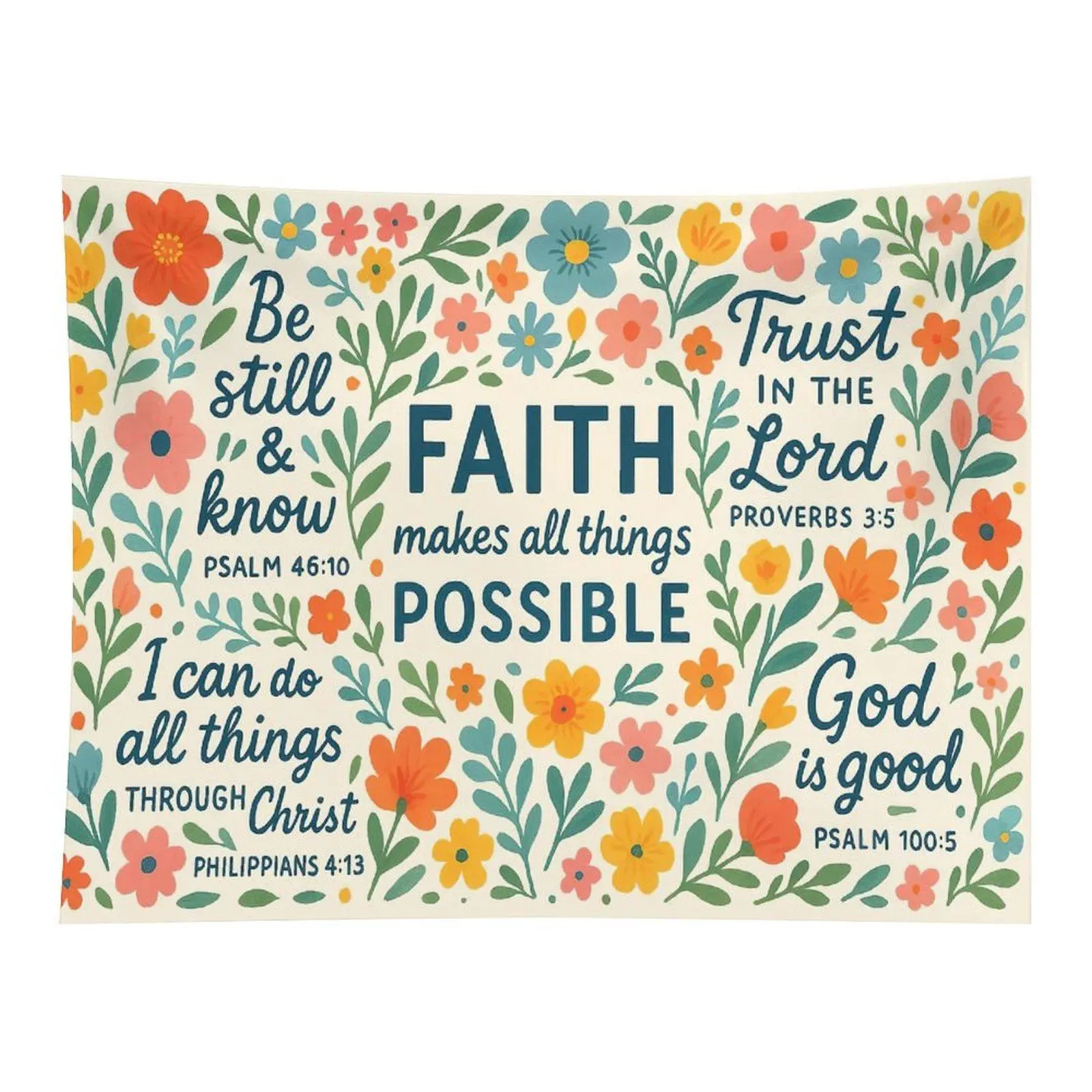 Faith Bible Verse Floral Tapestry Christian Inspirational Wall Hanging for Bedroom Decor