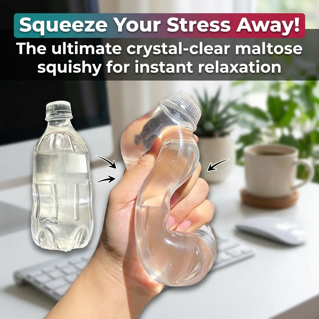 Transparent Mineral Water Bottle Squishy Toy - Slow-Rising TPR Maltose Fidget with TPR Shell for Adults, Instant Anxiety Relief, Silent Fidgeting, School Classroom Rewards, Unisex