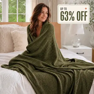 【BUY 1 GET 1 FREE】Blunique 100% Cotton Knit Throw Blanket, Lightweight Breathable Textured Blanket for Couch, Bed & Sofa, Includes Free 50 x 60 in Gray Fuzzy Waffle Throw