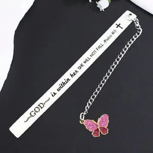 1pc Butterfly Pendant Bookmark Gift, Book Accessories, Stainless Steel Book Page Marker with Psalm 46:5, Perfect for Baptisms, Family, and Book Lovers
