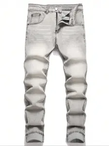 Men's Solid Color Skinny, Casual Comfy Denim Pants Light Wash Jeans for Daily Wear, Fashion Men's Bottoms for All Seasons, Cotton