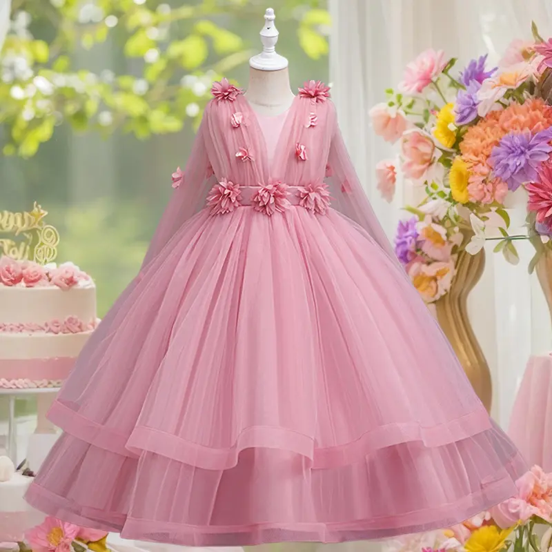 open lace back dress First Communion Dresses Long Sleeve Butterflies Dresses girls ball gow –  Avadress main image 0