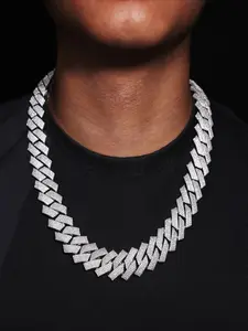 High-Quality Cuban Chain Made Of High-Quality Copper Material, Inlaid With Colorless Moissanite, With A Width Of 24mm And A Thickness Of 4 Lines, Cuban Moissanite Link, Chunky Necklace