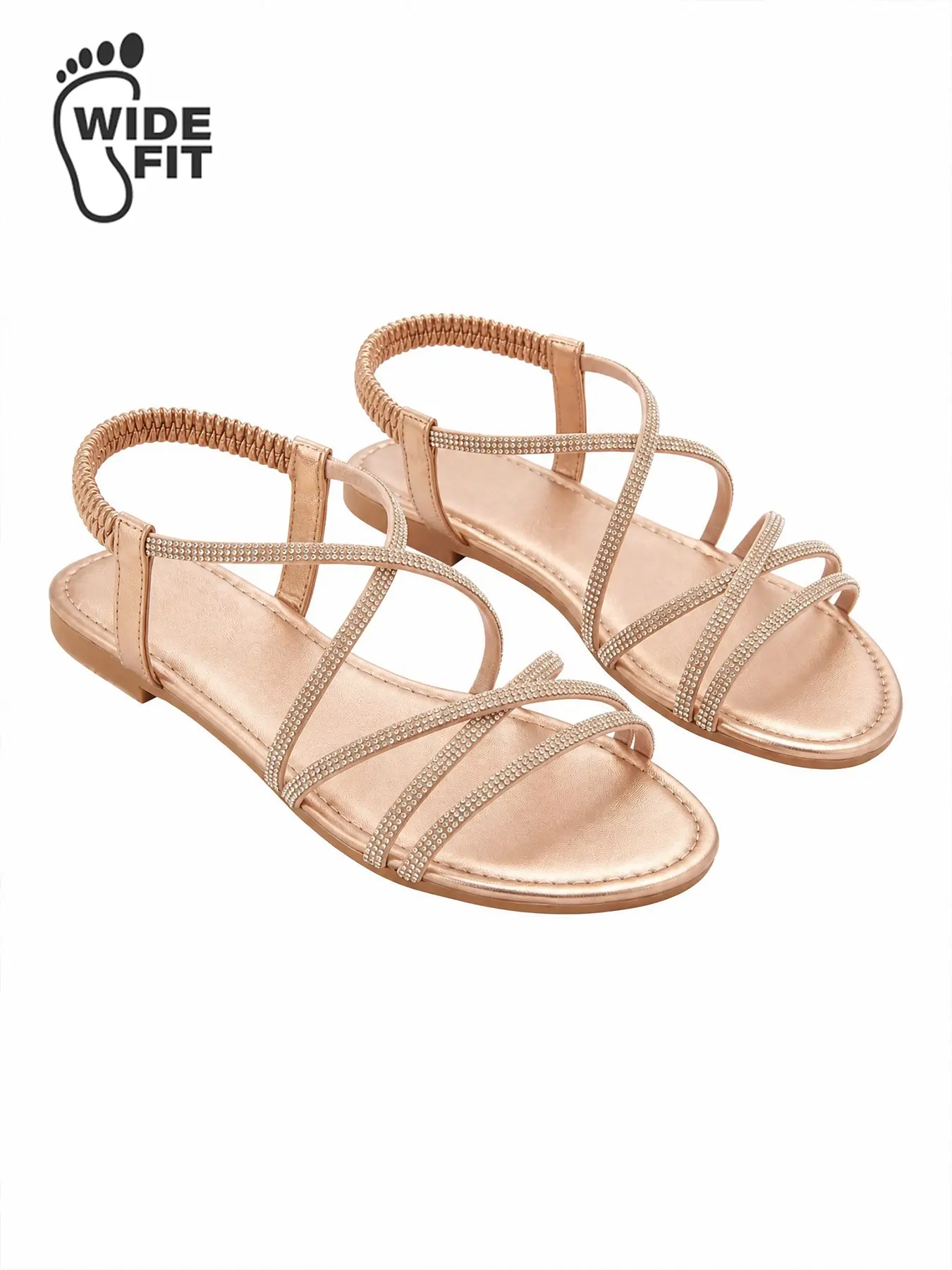 Wide Fit Women’s Luxury Flat Sandals – Sparkly Rhinestone Strappy Slides with Soft Sole, Elegant Vacation Sandals for Resort & Dressy Summer Outfits