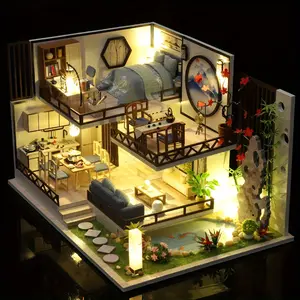 1pc Dollhouse Miniature With Furniture Kit, Handmade Chinese Style Loft DIY House Model For Teens Adult Gift, Halloween Xmas Gift