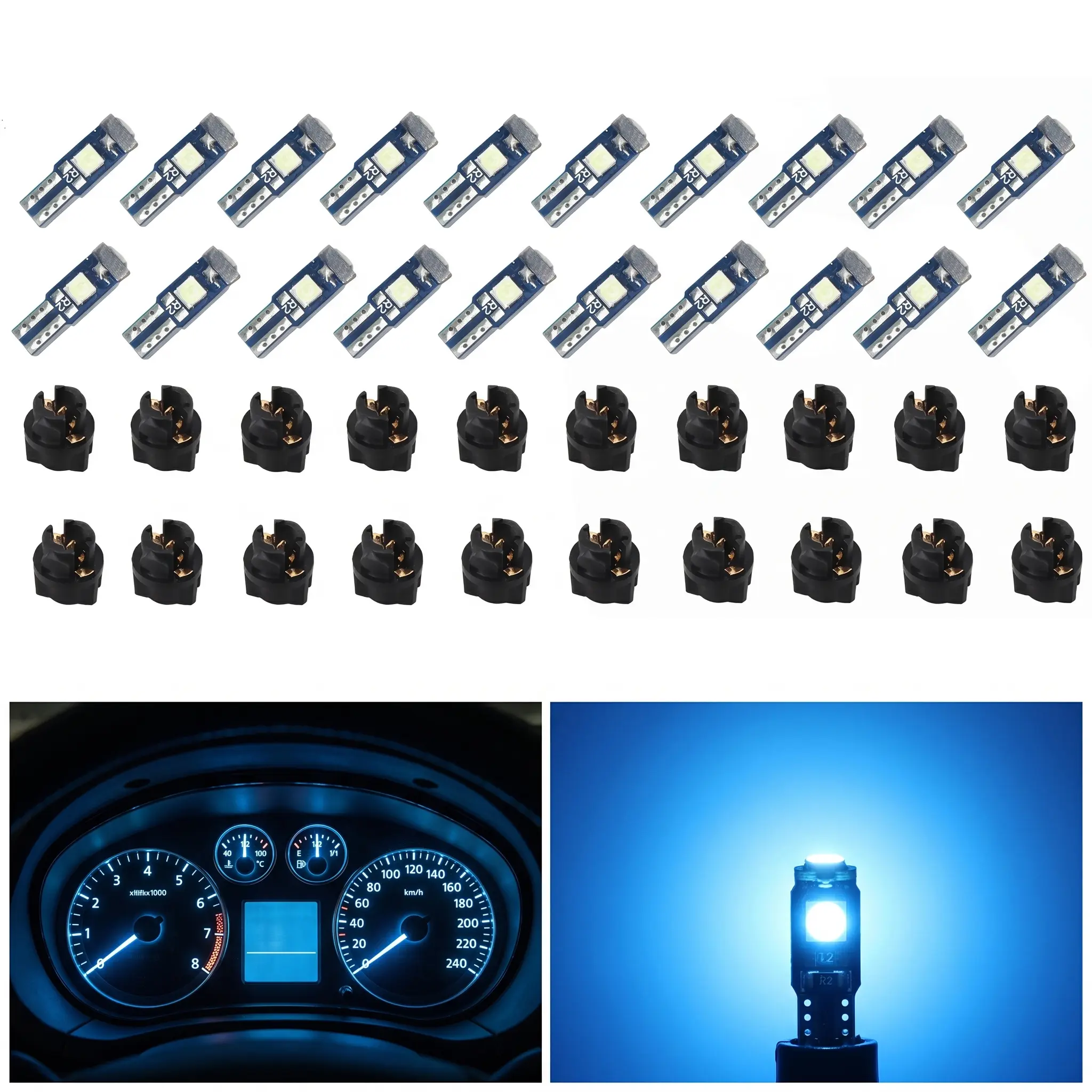 20 Piece Ice Blue T5 LED Bulbs 3030 Chipsets Dashboard Lights For Interior Dome Door Instrument Panel Cluster Birthday Gift