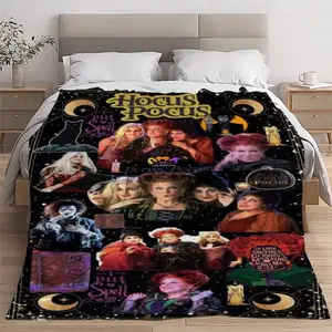 Witch Hocus Pocus Collage Digital Print Flannel Blanket, Durable, Wrinkle-resistant, and Soft. Portable for Outdoor Use and Cheering, Suitable for Home and Guest Rooms, All-season Use. A Thoughtful Gift for Family, Friends, and Loved Ones