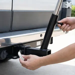 Trailer Bumper Flagpole Holder Wear Resist Vehicle Rear Flag Pole Mounting Bracket Multi-Purpose Iron Exterior Rear Trunk Trailer Hook Compatible with Standard 2 Inch Hitch Receiver