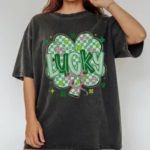 Lucky St Patrick's Day Coquette Shirt, Lucky Shamrock Blessed Vibes Shirt