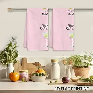 2Pcs "Shaken With A Twist" Pink Martini Swedish Dishcloth, Fun Cocktail Quote Reusable Absorbent Cellulose Wipe, Chic Barware Decor