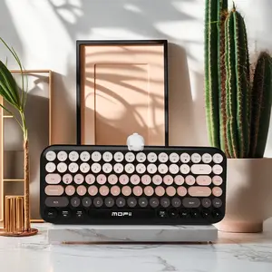 MOFii 1 Piece Wireless Bluetooth Keyboard, Cute Bear Gradient Round Keycaps, High-Appearance Portable Keyboard for Girls, Universal for Laptop & iPad, US Qwerty (Batteries Not Included)